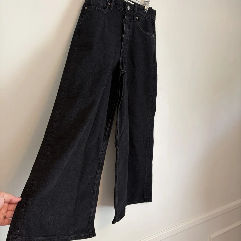 We The Free By Free People Ultra Wide‎ Leg Button Fly Black Denim Jeans Size 26
